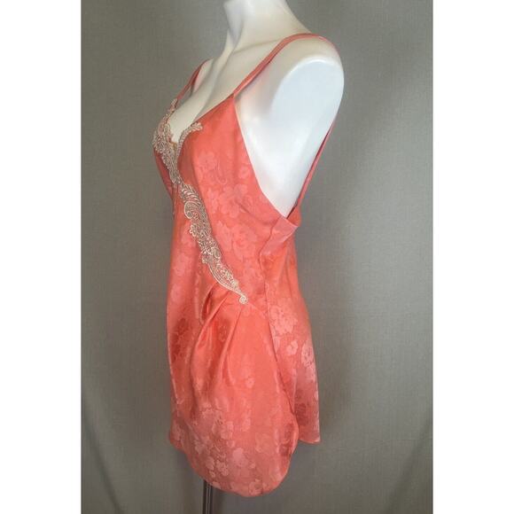 VTG Gold Label VICTORIA'S SECRET Satin Floral Nightie Ruched Medium Salmon Pink - Picture 3 of 11